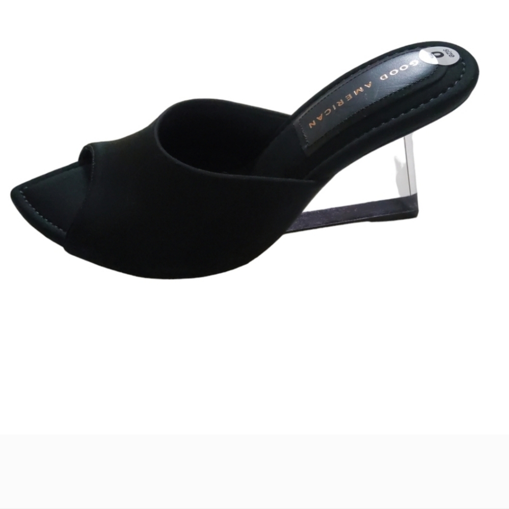Good American Clear Wedge Sandal Open Toe 9 Neoprene Slip On GA368N-X Black.  - Picture 2 of 7